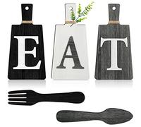 Jetec Ensemble de planches à découper à suspendre pour cuisine, fourchette et cuillère - Décoration murale rustique et primitive pour la maison - Noir, blanc, gris