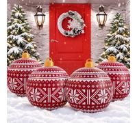 Jetec Fair Isle Lot de 4 boules de Noël gonflables géantes en PVC 61 cm | Grand motif de chandail gonflable de Noël, décorations d'extérieur, nordique moderne scandinave, vacances, cour, pelouse