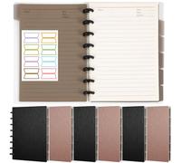 Jetec Lot de 6 carnets A5 à 8 disques personnalisables à spirale rechargeables 14 x 21,6 cm avec 6 intercalaires de classeur, 16 onglets amovibles, 120 pages larges lignées