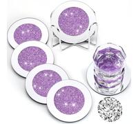 Jetec Lot de 6 Dessous de Verre Miroir avec 1 Support, pour Pendaison de crémaillère, décoration en Strass écrasés pour Maison, Cuisine, Bar, Table (Violet)