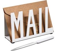 Jetec Porte-Courrier Trieuse de Lettres en Métal Organisateur de Découpe de Courrier Support de Document de Lettre de Courrier avec Ouvre-Lettre pour Bureau Maison (Écriture Régulière Blanche)