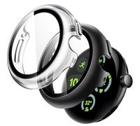 JETech Coque avec Protection D'écran pour Google Pixel Watch 3/2/1 41mm, Film en Verre Trempé 9H Intégré, Étui Housse de Protecteur PC Dur, Lot de 2 (Noir/Transparente)