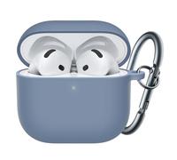 JETech Coque Housse en Silicone Améliorée pour AirPods 4ᵉ Génération (2024) avec Porte-Clés, Intérieur en PC Dur, Étui de Protection Antichoc, LED Avant Visible (Bleu Alaska)