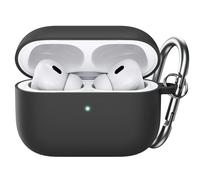 JETech Coque Housse en Silicone Améliorée pour AirPods Pro (2ᵉ/1ʳᵉ Gén 2023/2022/2019) avec Porte-Clés, Intérieur en PC Dur, Étui de Protection Antichoc, LED Avant Visible (Noir)