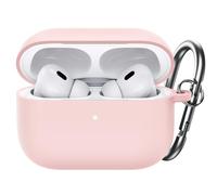 JETech Coque Housse en Silicone Améliorée pour AirPods Pro (2ᵉ/1ʳᵉ Gén 2023/2022/2019) avec Porte-Clés, Intérieur en PC Dur, Étui de Protection Antichoc, LED Avant Visible (Rose Clair)