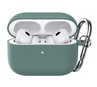 JETech Coque Housse en Silicone Améliorée pour AirPods Pro (2ᵉ/1ʳᵉ Gén 2023/2022/2019) avec Porte-Clés, Intérieur en PC Dur, Étui de Protection Antichoc, LED Avant Visible (Vert Pin)