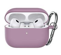 JETech Coque Housse en Silicone Améliorée pour AirPods Pro (2ᵉ/1ʳᵉ Gén 2023/2022/2019) avec Porte-Clés, Intérieur en PC Dur, Étui de Protection Antichoc, LED Avant Visible (Mauve Poussière)