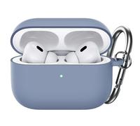 JETech Coque Housse en Silicone Améliorée pour AirPods Pro (2ᵉ/1ʳᵉ Gén 2023/2022/2019) avec Porte-Clés, Intérieur en PC Dur, Étui de Protection Antichoc, LED Avant Visible (Bleu Alaska)