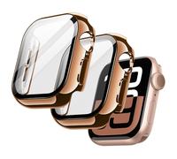 JETech Coque Plaquée avec Protection D'écran pour Apple Watch Series 11/10 42mm, Design à Lustre Métallique, Étui Housse de Protecteur Globale, Film en Verre Trempé Intégré, Lot de 2 (Or Rose)