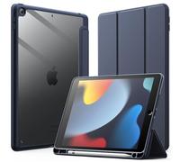 JETech Coque pour iPad 10,2 Pouces (9ème/8ème/7ème Génération, 2021/2020/2019) avec Porte-Pencil, étui Arrière Transparent Fin Support Antichoc Tablette (Marine Foncé)