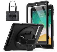 JETech Coque pour iPad 9,7 Pouces (6ème/5ème Génération, Modèle 2018/2017) avec Protection D'écran Intégré, Housse Étui de Antichoc, 360 Degrés Rotative Support avec Dragonne (Noir)