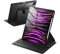 JETech Coque Rotative pour iPad Pro 12,9 Pouces (2022/2021/2020/2018) avec Porte Pencil, Étui Housse de Protection Rotation à 360 Degrés Support, Dos Transparent (Noir)