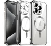 JETech Coque Souple Clair pour iPhone 15 Pro Max 6,7 Pouces, Protection Complète d'Objectif de Caméra, Compatible avec MagSafe Recharge sans Fil, Étui Housse en TPU Galvanisé Antichoc (Argent Mat)