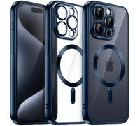 JETech Coque Souple Clair pour iPhone 15 Pro Max 6,7 Pouces, Protection Complète d'Objectif de Caméra, Compatible avec MagSafe Recharge sans Fil, Étui Housse en TPU Galvanisé Antichoc (Bleu Mat)