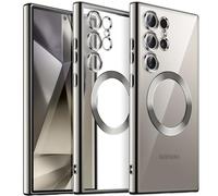 JETech Coque Souple Clair pour Samsung Galaxy S24 Ultra 6,8 Pouces, Protection Complète d'Objectif de Caméra, Compatible avec MagSafe Recharge sans Fil, Étui Housse en TPU Galvanisé (Gris Titane)