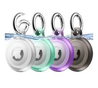 JETech Lot de 4 Coque Étanche pour AirTag 2ème/1ère Génération (2026/2021) avec Porte-Clés, Corps Complète Étui Housse de Air Tag pour Enfants, Collier pour Animal (Noir/Clair/Vert/Violet)
