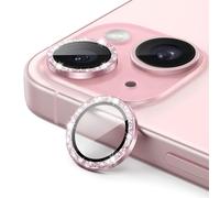 JETech Protecteur d'Objectif de Caméra pour iPhone 15 6,1 Pouces et iPhone 15 Plus 6,7 Pouces, Couvercle d'Anneau Bling Glitter Individuel en Métal en Verre Trempé 9H, 1 Série (Rose)