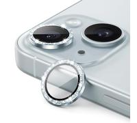 JETech Protecteur d'Objectif de Caméra pour iPhone 15 6,1 Pouces et iPhone 15 Plus 6,7 Pouces, Couvercle d'Anneau Bling Glitter Individuel en Métal en Verre Trempé 9H, 1 Série (Bleu)