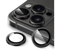 JETech Protecteur d'Objectif de Caméra pour iPhone 15 Pro 6,1 Pouces et iPhone 15 Pro Max 6,7 Pouces, Verre Trempé 9H Anneau Individuel en Métal Housse, HD Transparent, 1 Série (Titane Noir)