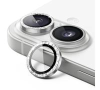 JETech Protecteur d'Objectif de Caméra pour iPhone 16 6,1 Pouces et iPhone 16 Plus 6,7 Pouces, Bling Paillettes en Verre Trempé Individuel 9H Couvrir Anneau Métal, HD Clair, 1 Série (Blanc)