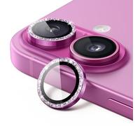 JETech Protecteur d'Objectif de Caméra pour iPhone 16 6,1 Pouces et iPhone 16 Plus 6,7 Pouces, Bling Paillettes en Verre Trempé Individuel 9H Couvrir Anneau Métal, HD Clair, 1 Série (Rose)