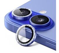 JETech Protecteur d'Objectif de Caméra pour iPhone 16 6,1 Pouces et iPhone 16 Plus 6,7 Pouces, Bling Paillettes en Verre Trempé Individuel 9H Couvrir Anneau Métal, HD Clair, 1 Série (Outremer)