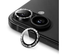 JETech Protecteur d'Objectif de Caméra pour iPhone 16 6,1 Pouces et iPhone 16 Plus 6,7 Pouces, Bling Paillettes en Verre Trempé Individuel 9H Couvrir Anneau Métal, HD Clair, 1 Série (Noir)