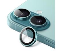 JETech Protecteur d'Objectif de Caméra pour iPhone 16 6,1 Pouces et iPhone 16 Plus 6,7 Pouces, Verre Trempé 9H Anneau Individuel en Métal, HD Transparent, 1 Série (Bleu Vert)