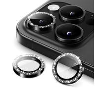 JETech Protecteur d'Objectif de Caméra pour iPhone 16 Pro 6,3 Pouces et iPhone 16 Pro Max 6,9 Pouces, Bling Paillettes en Verre Trempé 9H Couvrir Anneau Métal, HD Clair, 1 Série (Noir)