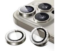 JETech Protecteur d'Objectif de Caméra pour iPhone 16 Pro 6,3 Pouces et iPhone 16 Pro Max 6,9 Pouces, Bling Paillettes en Verre Trempé 9H Couvrir Anneau Métal, HD Clair, 1 Série (Titane Naturel)
