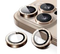 JETech Protecteur d'Objectif de Caméra pour iPhone 16 Pro 6,3 Pouces et iPhone 16 Pro Max 6,9 Pouces, Bling Paillettes en Verre Trempé 9H Couvrir Anneau Métal, HD Clair, 1 Série (Titane Sable)