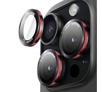 JETech Protecteur d'Objectif de Caméra pour iPhone 16 Pro 6,3 Pouces et iPhone 16 Pro Max 6,9 Pouces, Verre Trempé 9H Anneau Individuel en Métal Housse, Bicolore, HD Clair, 1 Série (Noir+Rouge)