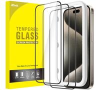 JETech Protection D'écran à Couverture Complète pour iPhone 15 Pro Max 6,7 Pouces, Bord Noir Integrale Film en Verre Trempé avec Outil d'Installation Facile, Compatible Coque, Lot de 3