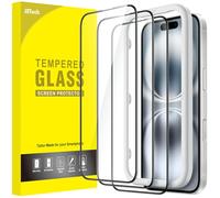 JETech Protection D'écran à Couverture Complète pour iPhone 16 6,1 Pouces, Film en Verre Trempé à Bord Noir avec Outil d'Installation Facile, Compatible Coque, HD Transparent, Lot de 3