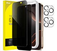 JETech Protection D'écran Anti-Espion pour iPhone 16 Pro Max 6,9 Pouces avec Protecteur d'objectif Caméra, Film en Verre Trempé, Outil d'Installation Facile, Lot de 2 Chacun
