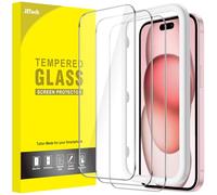 JETech Protection D'écran pour iPhone 15 6,1 Pouces, Film en Verre Trempé avec Outil d'Installation Facile, Compatible Coque, Transparent HD, Lot de 3