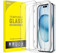 JETech Protection D'écran pour iPhone 15 Plus 6,7 Pouces, Film en Verre Trempé avec Outil d'Installation Facile, Compatible Coque, Transparent HD, Lot de 3