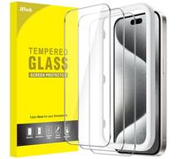 JETech Protection D'écran pour iPhone 15 Pro 6,1 Pouces, Film en Verre Trempé avec Outil d'Installation Facile, Compatible Coque, Transparent HD, Lot de 3