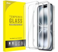 JETech Protection D'écran pour iPhone 16 6,1 Pouces, Film en Verre Trempé avec Outil d'Installation Facile, Compatible Coque, Transparent HD, Lot de 2