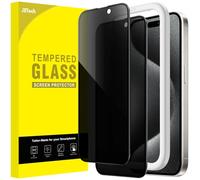 JETech Protection Écran Anti-Espion Couverture Complète pour iPhone 15 Pro 6,1 Pouces, Bord Noir Integrale Film Verre Trempé avec Outil d’Installation Facile, Compatible Coque, Lot de 2