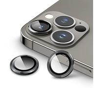 JETech Protection Objectif Caméra pour iPhone 13 Pro 6,1 Pouces et iPhone 13 Pro Max 6,7 Pouces, Couvercle d'Anneau Individuel en Métal en Verre Trempé 9H, HD Transparent, 1 Série (Graphite)