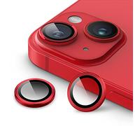 JETech Protection Objectif Caméra pour iPhone 14 6,1 Pouces et iPhone 14 Plus 6,7 Pouces, Couverture Anneau Individuel en Métal en Verre Trempé 9H, HD Transparent, 1 Série (Rouge)