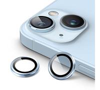 JETech Protection Objectif Caméra pour iPhone 14 6,1 Pouces et iPhone 14 Plus 6,7 Pouces, Couverture Anneau Individuel en Métal en Verre Trempé 9H, HD Transparent, 1 Série (Bleu)