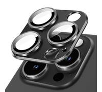 JETech Protection Objectif Caméra pour iPhone 15 Pro 6,1 Pouces et iPhone 15 Pro Max 6,7 Pouces, Couverture Complète en Verre Trempé 9H Anneau, Plaque de Métal Mat, Lot de 1 (Noir sidéral)