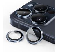 JETech Protection Objectif Caméra pour iPhone 15 Pro 6,1 Pouces et iPhone 15 Pro Max 6,7 Pouces, Couverture Anneau Individuel en Métal en Verre Trempé 9H, HD Transparent, 1 Série (Bleu)