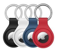 JETech Silicone Coque pour AirTag 2ème/1ère Génération (2026/2021) avec Porte-Clés, Étui Housse de Air Tag Portable Protection, Installation Facile, Lot de 4 (Noir/Blanc/Bleu Marine/Rouge)