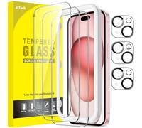 JETech Verre Trempé pour iPhone 15 6,1 Pouces avec Caméra Protecteur, Sans Bulle, Kit Outil d'Installation Facile, Film Protection Écran, HD Transparent, 3 Pièces Chacun