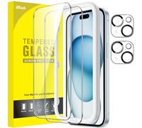 JETech Verre Trempé pour iPhone 15 Plus 6,7 Pouces avec Caméra Protecteur, Kit Outil d'Installation Facile, Film Protection Écran, HD Transparent, 2 Pièces Chacun