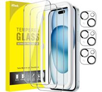JETech Verre Trempé pour iPhone 15 Plus 6,7 Pouces avec Caméra Protecteur, Sans Bulle, Kit Outil d'Installation Facile, Film Protection Écran, HD Transparent, 3 Pièces Chacun
