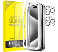 JETech Verre Trempé pour iPhone 15 Pro 6,1 Pouces avec Caméra Protecteur, Kit Outil d'Installation Facile, Film Protection Écran, HD Transparent, 2 Pièces Chacun